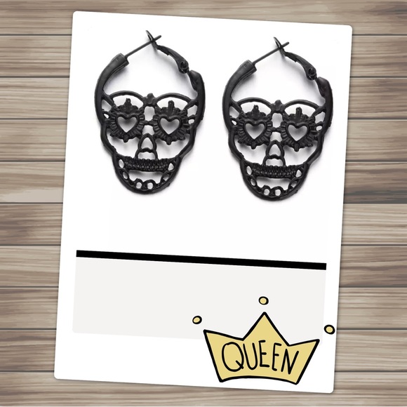 Black Punk Rock Skull Earrings - Picture 2 of 5